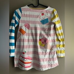 Mini Boden Striped Long Sleeve Tunic Shirt with Dessert applique Pink, Blue